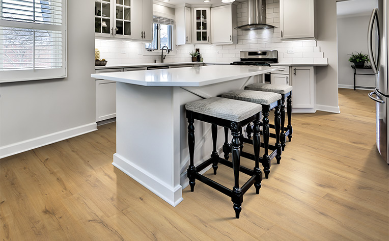 wood look laminate flooring in kitchen